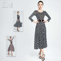 Qingqing Jiamei modern dance dress new polka dress ballroom dance slim fashion split waist dance skirt