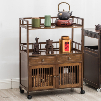 Mobile tea table side tea cabinet rack Tea tea set tea shelf storage rack Solid wood small storage tea cabinet storage rack