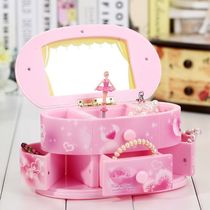 Sweet Princess Powder Flip Cover Dressing Mirror Jewelry Music Box Music Box Creative Rotating Dance Girl Birthday Gift