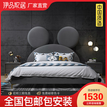 Net red childrens bed 1 2 meters boy single bed Simple cartoon creative Mickey Mouse fabric bed 1 5 meters storage bed