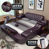 Tatami bed Leather bed Leather bed Small apartment simple modern first floor cowhide atmosphere 1 8-meter double bed master bedroom