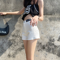 White denim shorts womens 2021 summer new thin section high-waisted hot girl temperament thin a word wide leg hot pants