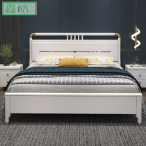 Solid wood double bed 1 8 meters modern simple master bedroom wedding bed net red single bed 1 5 high Box storage large bed frame