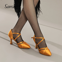 Sansha French Sansha Adult Female Latin Dance Shoes Wear Mid-High Heel New Soft-soled Friendship National Standard Dance
