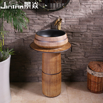 Jing Yan retro bamboo pattern column basin small column basin vertical ceramic washbasin floor-standing column basin