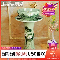Jingyan Chinese art vertical column basin ceramic one-piece washbasin floor type basin vertical wash basin column Basin