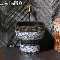 Jing Yan blue and white porcelain art mop pool Chinese ceramic washing mop pool retro mop basin balcony antique mop pool