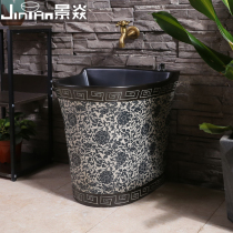 Jingyan blue and white porcelain art mop pool Chinese ceramic mop pool balcony toilet mop pool retro mop Basin
