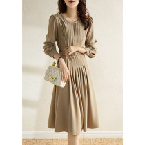 Foreign trade original single Italian first-line big-name cut womens clearance export French retro temperament fold dress