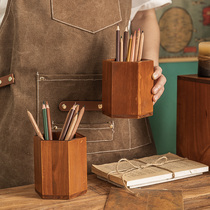 Japanese retro makeup pen holder multi-function children solid wood storage box pen holder desktop finishing wooden pen insert