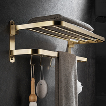 Folding bath towels frame drawing gold bathroom shelve towel rack European style toilet double towel rod free of punch