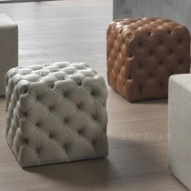 American leather shoe stool cloakroom stool Clothing store pull buckle sofa stool Cowhide small foot pedal coffee table small pier