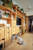 Japanese-style full-wall bookshelf custom black walnut wood full-wall floor-to-ceiling bookcase living room log display rack customized