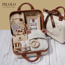 Spring and autumn new baby gift box set baby log hand bell toy organic color cotton conjoined clothes light luxury gift