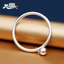 Jiule 999 sterling silver bracelet female solid niche simple Net red light face with Bell foot silver bracelet to give girlfriend gift