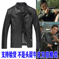 Donnie Yen star with coat leather leather men's first layer leather locomotive jacket slim collar coat
