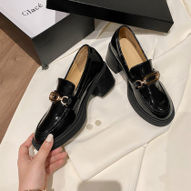 Thick Bottom Lefu Shoes Woman 2022 Spring new metal buckle One foot pedal high heel genuine leather Inn wind small leather shoes