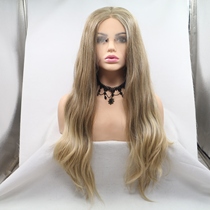 Foreign trade hot-selling hand hook lace free split two-color wavy long curly hair European and American fashion matte silk female headgear