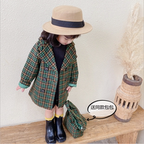 Girl Yingren Wind Hoody Jacket Children 2021 new spring and autumn clothing Mao Plaid Giant Coat Baby Foreign Air Warm