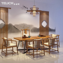 New Chinese solid wood large outdoor table and chair set Board tea table Office tea table and chair combination Household Kung fu Zen