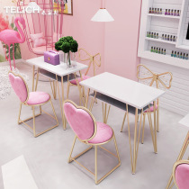 Nordic marble double-layer manicure table Net red gold Iron manicure table Beauty nail shop table and chair set