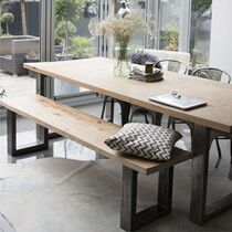 Solid wood dining table iron cafe table and chair loft rectangular retro desk American bench do old dining table and chair