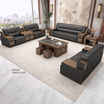 Office sofa leather high-end Chinese hotel lobby villa office reception room sofa coffee table furniture combination