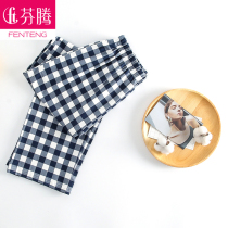 Fenteng pajama pants ladies cotton spring and autumn Japanese plaid cotton plus fat plus size can be worn outside home long pants
