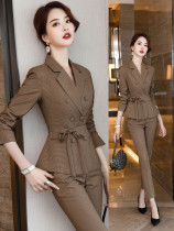  High-end professional suit womens autumn and winter long-sleeved plaid small suit net red temperament suit OL business formal overalls