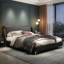 Leather bed Light luxury ins net celebrity bed Minimalist bed Master bedroom double bed 1 8m wedding bed Large bed New bed Italian style