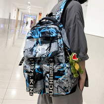 School Bag Men Ins Tide Cool Junior High School Students High School College Student Fashion Backpack Personality Graffiti Large Capacity Double Shoulder Bag