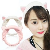 Cute cat ears hair band creative girl wash hair band Plush soft elastic stretch hair accessories Bath supplies