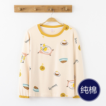 Autumn pajamas one-piece tops ladies cotton long sleeves crew neck cute cartoon casual loungewear tops can be worn outside