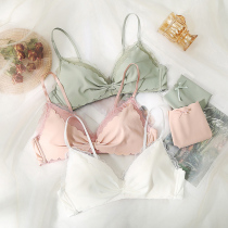 Underwear womens ultra-thin summer rimless small chest gathered girl lace no trace chest small beauty back white bra