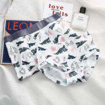 Spring and summer new pure cotton antibacterial mens and womens couple underwear set cartoon cute pink mens pants youth tide