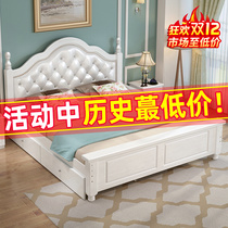 Real wood bed 1 8 meters double master European soft princess bed 1 5 meters modern minimalist American light luxury single bed