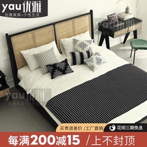 Nordic solid wood bed modern minimalist classic original design bedroom rattan white wax wood frame 1 8M P J double bed