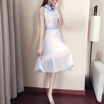 Korean high-end Chiffon French thin dress womens summer 2021 new waist temperament goddess fan sweet skirt
