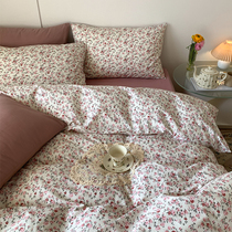 Han Style Ins Retro Atmosphere Rose Flower Pure Cotton Four Sets Nets Red-style Idyllic Garden Wind Twill Cotton Bed all-cotton bedding