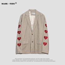  MASKTIDE tide brand design sense love embroidered suit men and women trend striped jacket loose personality suit