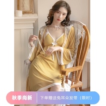 Sling nightdress ladies summer sexy modal mesh with chest pad spring and autumn princess style pajamas two-piece set