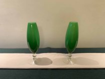 Riyutang Republic of China glass Old Goblet a pair of green flowers vintage Antique collection of old objects