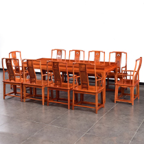 Red wood furniture Myanmar flower pears wood carved dining table and chairs combined solid wood Chinese rectangular table dining room for home