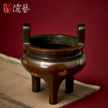 The red copper incense burner pure copper large for the Buddha to enshrine the sandalwood stove incense home chamber incense burners with incense three-legged round tripod