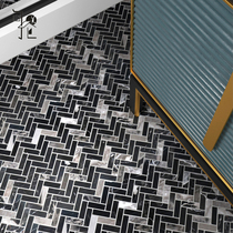 Black natural marble toilet bathroom floor mosaic herringbone puzzle background wall tile