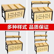 Multi-layer shelf fresh fruit inclined bulk cargo shelf high-grade three-layer supermarket floor fruit shelf display rack wooden