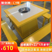 Solid Wood custom hot pot table induction cooker integrated gas grilled barbecue commercial non-smoking dining table and chair combination marble