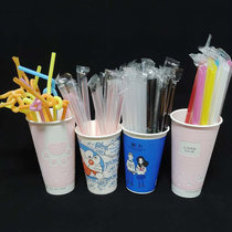 Disposable straw thick tube transparent striped soy milk porridge beverage straw ten packets