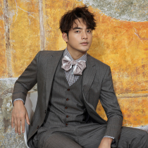 2021 new slim formal casual Korean suit jacket gray coffee suit suit male groom wedding dress