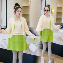 Pregnant Woman Spring Autumn Clothing Fashion New Middle And Long Style Surge Hot Mother Ocean Gas Loose Splicing Blouse Veil not to be unconspicued with a dress